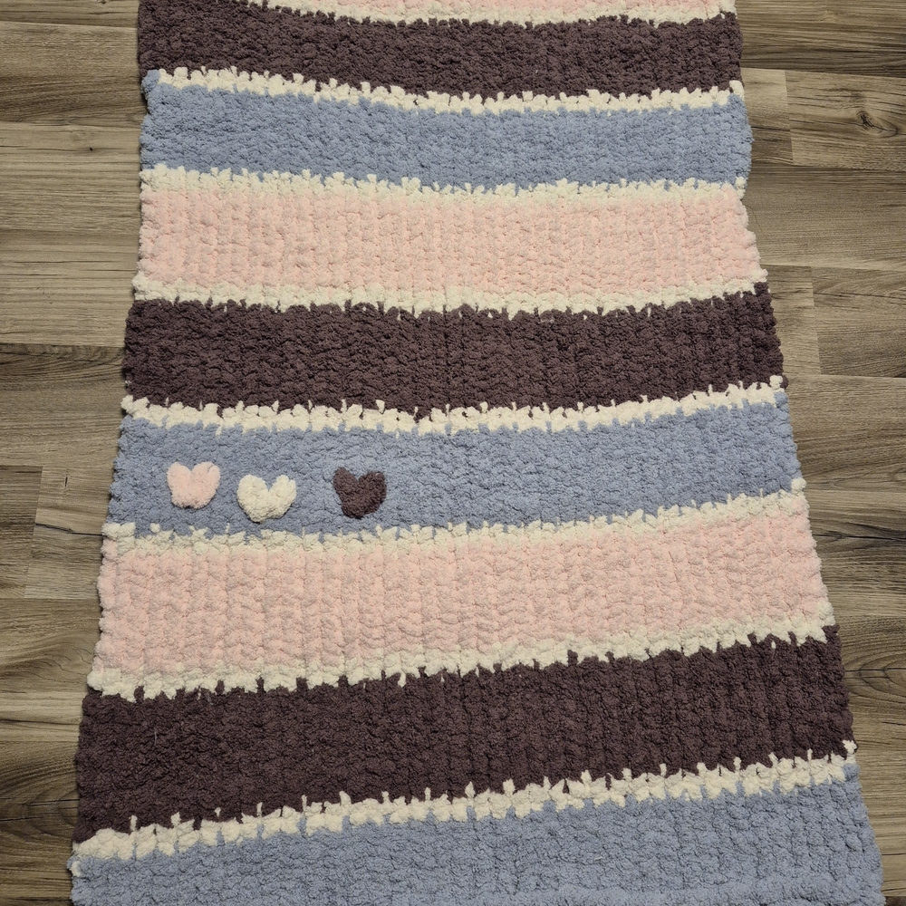 Striped Knit Blanket with Heart Accents